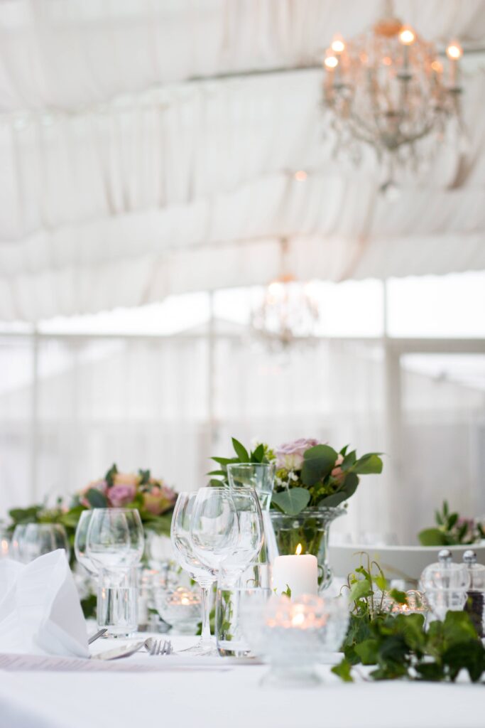 A white wedding room before guests arrive